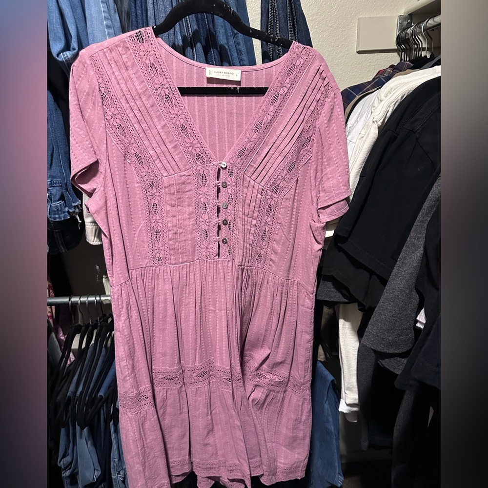 Lucky Brand Mauve Lace Accent Blouse